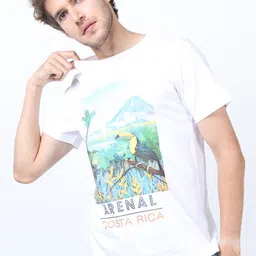 HIGHLANDER Men White & Blue Printed Slim Fit Cotton T-shirt-image-86