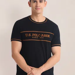 U.S. Polo Assn. Men Typography Striped Applique Slim Fit T-shirt image 1