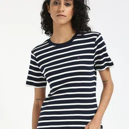 Tommy Hilfiger Women Striped Round Neck Cotton T-shirt image 1