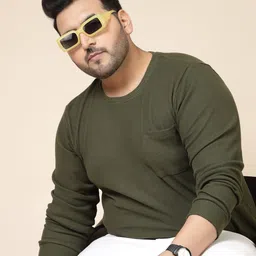 Rigo Men Plus Size Solid Knit Round Neck Pocket Cotton Slim Fit T-shirt-image-13