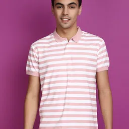 V-Mart Striped Polo Collar Short Sleeves Slim Fit cotton T-shirt-picture-24