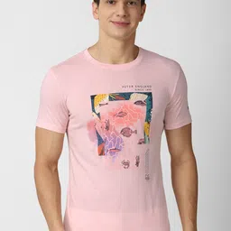 Peter England Casuals Men Pink Printed Slim Fit T-shirt-picture-53
