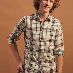 THINC Men Spread Collar Tartan Checked Cotton Casual Shirt image 1