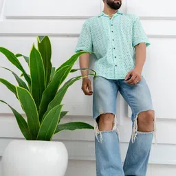 Firangi Yarn Relaxed Camp Collar Oversized Organic Cotton Lace Shirt-picture-40