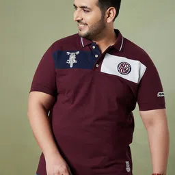 bigbanana Men Plus Size Maroon Colourblocked Polo Collar Pure Cotton T-shirt-picture-16