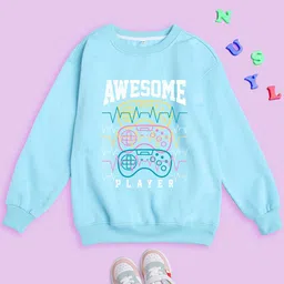 NUSYL Kids Typographic Printed Oversized Fleece Sweatshirt-picture-19