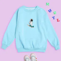NUSYL Kids Round Neck Graphic Printed Oversized Fleece Sweatshirt-picture-29