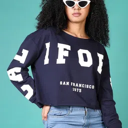 V-Mart Women Alphanumeric Printed Cotton Crop Sweatshirt-image-98