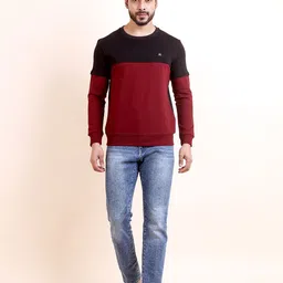 berry blues Colourblocked Cotton Round Neck Pullover Sweatshirt-image-34