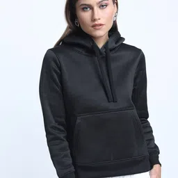Tokyo Talkies Women Black Solid Hooded Sweatshirt-picture-36