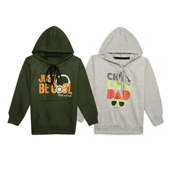 mack jonney VIMAL JONNEY Kids Pack Of 2 Typography Printed Hooded Cotton Fleece Pullover Sweatshirts image 1