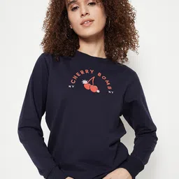 Mast & Harbour Navy Blue Typography Printed Pullover-picture-20