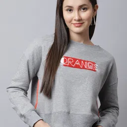 DOOR74 Women Grey Melange Printed Sweatshirt-image-99