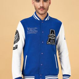 People Blue & White Typography Printed Mock Collar Sweatshirt-picture-34