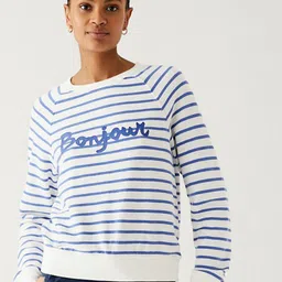Marks & Spencer Striped Pure Cotton Sweatshirt image 1