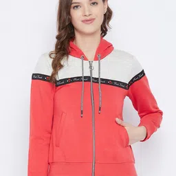 FirstKrush Women Peach-Coloured Colourblocked Hooded Sweatshirt-picture-30