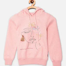 Crimsoune Club Girls Pink Printed Hooded Sweatshirt-picture-42