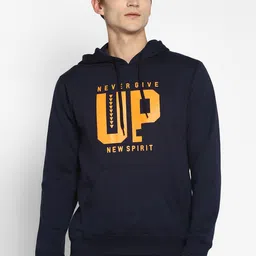 Yuuki Men Navy Blue Printed Hooded Fleece Sweatshirt-image-60