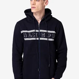 Allen Cooper Men Navy Blue Printed Hooded Sweatshirt-picture-13