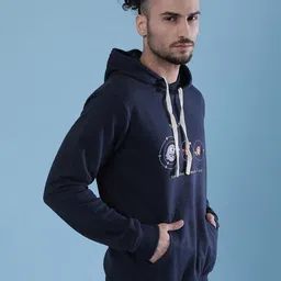 Campus Sutra Men Navy Blue Printed Hooded Sweatshirt image 1