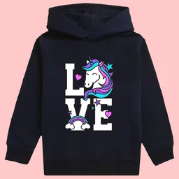 NUSYL Girls Typography Love Printed Hooded Fleece Pullover-picture-31