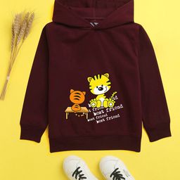 NUSYL Unisex Kids Burgundy Printed Hooded Sweatshirt-picture-39