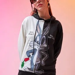 Bewakoof Looney Tunes Gardenia Bugs Anatomy Print Hooded Oversized Cotton Sweatshirt-picture-20