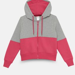 mackly Girls Colourblocked Hooded Cotton Front Open Sweatshirt-picture-2