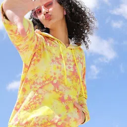 Tokyo Talkies Womens Yellow Tie & Dye Printed Hooded Sweatshirt-picture-34