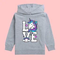 NUSYL Girls Unicorn Printed Hooded Fleece Pullover-picture-29