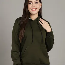 GRACIT Women Olive Green Hooded Sweatshirt-picture-14