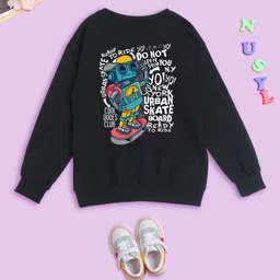 NUSYL Kids Graphic Printed Round Neck Oversized Fleece Sweatshirt-picture-37