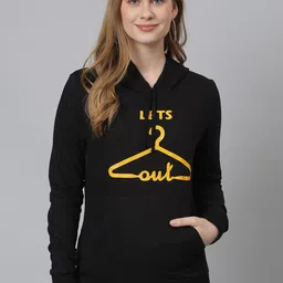 Campus Sutra Women Black Printed Hooded Sweatshirt-image-39