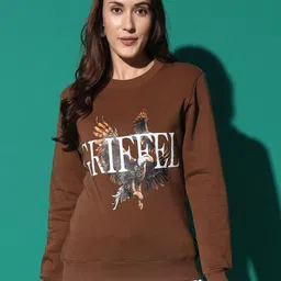 GRIFFEL Women Printed Round Neck Pullover Sweatshirt-image-33