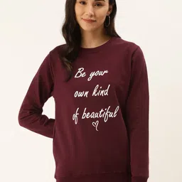 MBeautiful Women Burgundy & White Pure Cotton Printed Sweatshirt-image-50