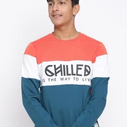 Lil Tomatoes Boys Orange & Blue Colourblocked Printed Sweatshirt-picture-41