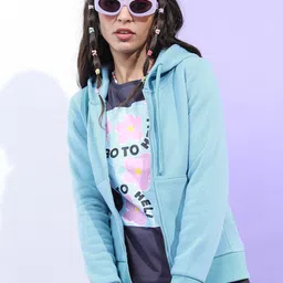 Tokyo Talkies Women Blue Hooded Sweatshirt-picture-21