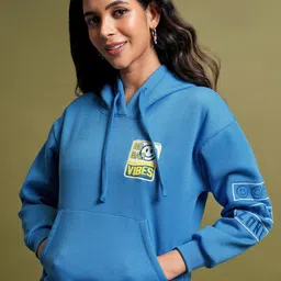 Tokyo Talkies Blue Typography Embroidered Hooded Sweatshirt-picture-14