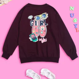 NUSYL Girls Graphic Printed Oversized Fleece Pullover image 1