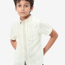 BONKIDS Boys Striped Spread Collar Short Sleeves Cotton Shirt-picture-41