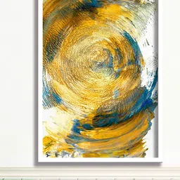 SAF Yellow & Blue Printed Abstract Wall Art image 1