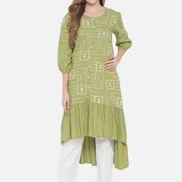 Ramas Women Green Geometric Embroidered Thread Work Kurta image 1