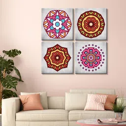 999Store 4 Pcs Grey and Pink Mandala Printed Canvas Mandala Wall Art-image-18