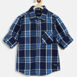 TALES & STORIES Boys Blue Checked Cotton Casual Shirt-picture-38