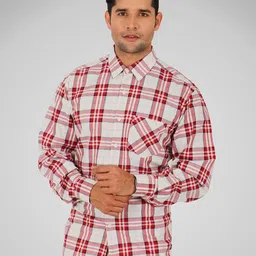 SHIRT THEORY Men Red Comfort Tartan Checks Checked Casual Shirt-picture-10