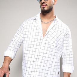 Instafab Plus Classic Windowpane Checks Cotton Casual Shirt-picture-6