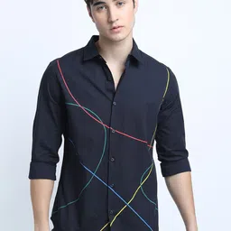 HIGHLANDER Men Navy Blue Printed Slim Fit Casual Shirt-picture-16