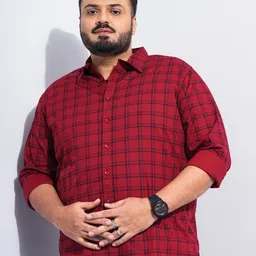 The Indian Garage Co Plus Size Windowpane Checked Cotton Casual Shirt image 1