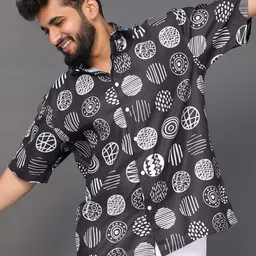 BROWN BROTHERS  Relaxed Geometric Printed Opaque Oversized Shirt-picture-46