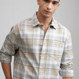 HIGHLANDER Men Spread Collar Tartan Checked Cotton Relaxed Fit Casual Shirt-image-89